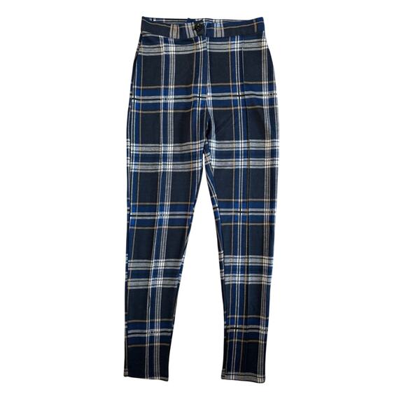 Free People Pants - FREE PEOPLE COLLEGIATE BLUE PLAID SOFT PANTS SZ 2 ACADEMIA